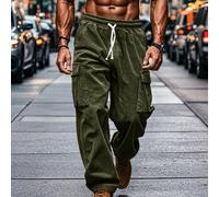 Breezy Pantaloni in velluto a coste con chiusura a coulisse da uomo, aggiunta perfetta al tuo guardaroba essenziale (XL verde militare)