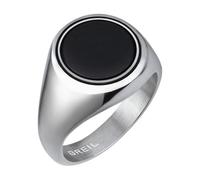 Breil, Anello Collezione Code, Anello in Acciaio Lucido con Pietra Tonda in Onice Nera, Anello dal Design Semplice e Minimal
