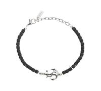 Breil, Collezione Mast, Bracciale Uomo in Acciaio ed Ematite, con Elemento Centrale in Acciaio a Forma di Ancora, Pratica Chiusura a Moschettone, Lunghezza Regolabile 17.5-22.5 cm, Silver e Black