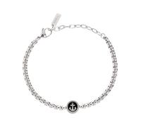 Breil, Collezione Ketch, Bracciale Uomo, con Elemento Centrale Tondo in Acciaio Bicolor con Simbolo dell'Ancora, Pratica Chiusura a Moschettone, Lunghezza Regolabile 17.5-22.5 cm, Silver e Black
