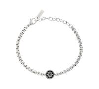 Breil, Collezione Ketch, Bracciale Uomo, con Elemento Centrale Tondo in Acciaio Bicolor con Simbolo del Timone, Pratica Chiusura a Moschettone, Lunghezza Regolabile 17.5-22.5 cm, Silver e Black