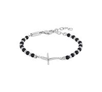 Breil, Collezione Code, Bracciale Uomo, Bracciale Rosario Uomo in Acciaio, con Pietre Naturali di Onice, con Iconica Croce Breil e Pratica Chiusura a Moschettone, Misura 17 cm, Nero e Argento