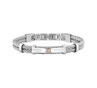 Breil, Collezione 9K Loop, Doppio Bracciale Donna in Acciaio Lucido, Con Elemento Centrale in Oro 9K, Chiusura a Gioielleria, Lunghezza Regolabile fino a 17,5 cm