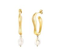 Breil, Collezione Alchemy, Orecchini Donna, Orecchini in Acciaio Lucido Silver con Pendente Perla d’Acqua Dolce, Forma Fluida, Chiusura a Farfalla, Dimensioni 45×19 mm, Idea Regalo Donna