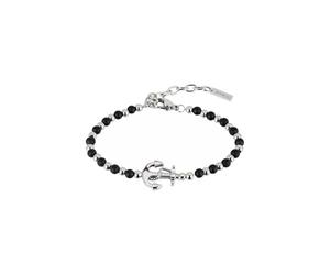 Breil, Collezione Black Onyx, Bracciale da Uomo con Elemento da Marinaio, con Sfere di Onice Nero e Acciaio Specchiato, Chiusura a Moschettone, Idee Regalo Uomo, Lunghezza 17.5-22.5 cm, Silver-Nero