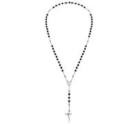 Breil, Collezione Code, Collana Uomo, Collana Rosario Uomo in Acciaio Specchiato, con Pietre Naturali di Onice, Iconica Croce Breil e Pratica Chiusura a Moschettone, Lunghezza 63 cm, Nero e Argento