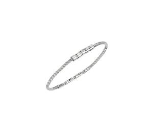 Breil, Collezione Loop, Bracciale Uomo in Acciaio Specchiato, Design Contemporaneo, Sottile Cavetto in Acciaio Decorato con Cubic Zirconia, Chiusura a Gioielleria Regolabile 17.5-20 cm, Color Argento