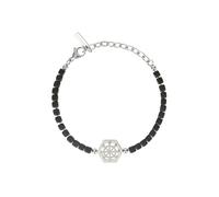 Breil, Collezione Mast, Bracciale Uomo in Acciaio Lucido e Ematite Nera Opaca, Elemento Esagonale del Timone Centrale in Acciaio Bicolor, Chiusura a Moschettone, Lunghezza Regolabile fino a 22 cm