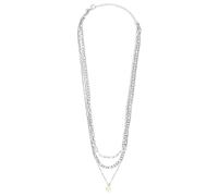 Breil, Collezione Moonlight, Collana Donna, Collana Multifilo in Acciaio Lucido, con Tre Catene di Lunghezze Diverse e Pendente di Perla, Chiusura a Gancio, Lunghezza Regolabile 39-45 cm