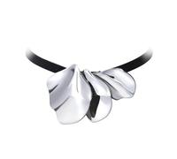 Breil, Collezione Poetic, Choker Donna con Nastro in Camoscio Nero Dotato di Elementi in Acciaio Lucido dalla Forma Liquida e Sinuosa, Finalini in Acciaio, Lunghezza 80 cm