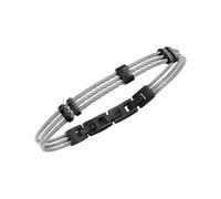 Breil, Loop Collection, Herrenarmband aus Zweifarbigem Edelstahl, Filigrane Drähte Mit Zentralem Element, mit Gravur Personalisierbar, Praktischer Verstellbarer Verschluss 17,5-20,3 cm, Silber-Schwarz