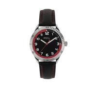 Breil Mate EW0620 Men's Quartz Watch - 37mm Black Dial with Red Accents, Black Leather Strap