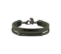 BREIL - Men's Bracelet B Mix Collection TJ3089 - Gioielleria Uomo - Braccialetto per Uomo in Pelle Verde e Acciaio, con Triplo Passante Intorno al Polso - Lunghezza Regolabile da 17 cm a 23 cm