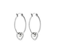 Breil, Orecchini a cerchio Donna in acciaio lucido con pendente a cuore | Collezione B&ME, Design con Pendente a Cuore, Chiusura a Baionetta, Diametro 25 Mm, Idea Regalo Donna