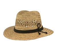 Breiter Cappello Estivo in Paglia, Cappello Estivo - in 100% Paglia con Guarnizione in Seta Verde e Fori di aerazione - Traveller - Disponibile Anche in XXL Naturale M (56-57)