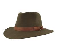 Breiter Cappello in Feltro da Trekking 100% Lana Fedora Impermeabile Pieghevole, Cinturino in Pelle, Uomo e Donna Verde Oliva 60