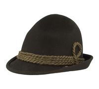 Breiter Cappello originale da uomo in stile bavarese, cappello in feltro, cappello da escursionismo a punta, 100% lana, tesa stretta e cordino di lana, TRE colori, Nero , 59