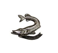- Breiter Hutanstecker, Hutabzeichen, Hutschmuck, distintivo, pesca, Fischer sports, Pulsanti: luccio con Petri Heil