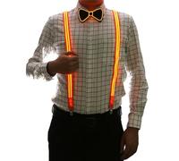 Brejkdo Set di 2 bretelle luminose da uomo a LED e papillon, perfette per feste di musica, Halloween, feste in costume, danza al neon, abbigliamento rave, Colore: arancione, Taglia unica