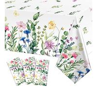 Breling 3 tovaglie estive con fiori selvatici ad acquerello, tovaglia in plastica floreale per Pasqua, sala da pranzo, cucina, picnic, campeggio, feste, vacanze, 137 x 274 cm (stile vivace)