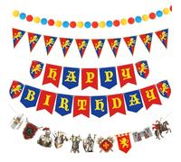 Breling 5 pezzi cavaliere medievale decorazioni per feste di compleanno decorazioni per feste medievali includono banner di buon compleanno feltro palla ghirlanda castello pietra armature da parete