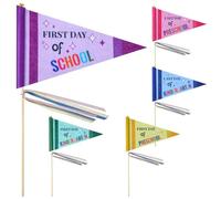 Breling Set di 5 bandierine in feltro per il primo e l'ultimo giorno di scuola, per fai da te, con bastoncini di legno e nastri per la scuola (prescolare)