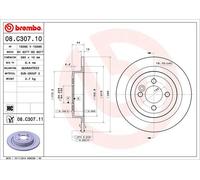 BREMBO disco freno 08.C307.11 pieno diametro 280 spessore 10 mm 4 fori
