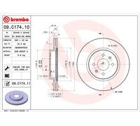 BREMBO disco freno 09.C174.11 ventilato diametro 280 spessore 22 mm 4 fori
