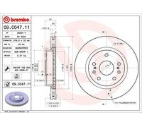BREMBO disco freno 09.C047.11 ventilato diametro 280 spessore 22 mm 5 fori