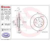 BREMBO disco freno 09.C171.11 ventilato diametro 256 spessore 22 mm 4 fori