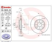 Disco Freno Brembo 09584334 Per Auto Fiat, Opel
