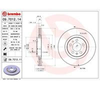 Brembo Disco freno anteriore 09.7012.14 Prime Line per Audi Seat Skoda VW - Coppia