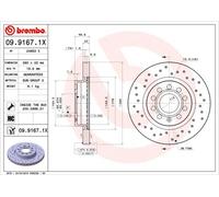 Disco freno BREMBO 0991671X anteriore, perforato, ventilato, perforato, 1 Pezzo