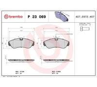 P23069 SERIE PASTIGLIE PATTINI FREN BREMBO ANT FOR CITROEN JUMPER FURGONATO 230L