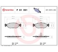 BREMBO P 61 051 Kit pastiglie freno, Freno a disco per CITROËN,PEUGEOT