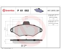 BREMBO P 61 052 Kit pastiglie freno, Freno a disco per CITROËN
