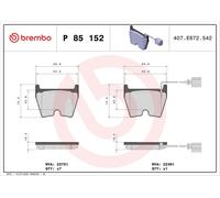 BREMBO P 85 152 Kit pastiglie freno, Freno a disco per AUDI