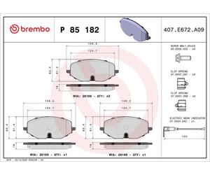 BREMBO P 85 182X Kit pastiglie freno per VW CADDY CALIFORNIA V Camper (SBB, SBJ)