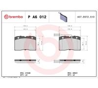 BREMBO P A6 012 Kit pastiglie freni