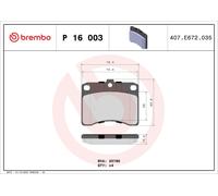 BREMBO P 16 003 Kit pastiglie freni