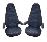BREMER SITZBEZÜGE Coprisedili per pilota, compatibili con camper Hymer Ducato, accessori per camper | Set di 2 coprisedili con braccioli in nero/blu | WMS706
