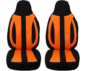 BREMER SITZBEZÜGE Dimension Pilot - Coprisedili per auto, compatibili con Opel Vivaro A, guidatore e passeggero dal 2001 al 2014, set di coprisedili per auto, confezione da 2 pezzi, nero/arancione