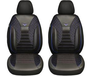 BREMER SITZBEZÜGE Set di 2 coprisedili per auto compatibili con Mercedes W204 S204 conducente e passeggero a partire dal 2007 al 2014, in pelle sintetica, colore nero/blu