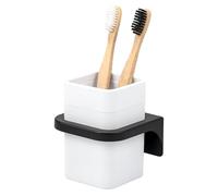 bremermann Bicchiere porta spazzolini Savona con superficie soft touch, supporto quadrato con supporto da parete per incollare o forare, portaspazzolino in plastica (bianco)