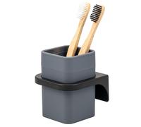 bremermann Bicchiere porta spazzolini Savona con superficie soft touch, supporto quadrato con supporto da parete per incollare o forare, portaspazzolino in plastica (grigio)