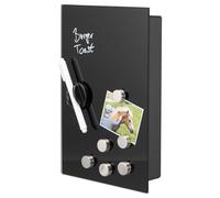 bremermann Cassetta portachiavi con frontale in vetro, scrivibile, 8 ganci, 6 magneti, 1 pennarello, 1 supporto per pennarello, corpo in metallo grigio verniciato a polvere (completo nero)