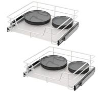 Bremermann Cassetti telescopici, 2 pezzi, 60 cm, con ripiano e cassetto da cucina, estraibile completo, con guida telescopica, ideale per cucina, bagno e camera da letto, in metallo, colore: bianco