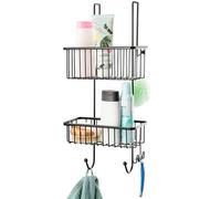 bremermann cestino da doccia appendere alla parete della doccia, scaffale da bagno con 2 cestini e ganci, rivestimento in PE morbido e di alta qualità, in metallo (Nero)