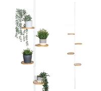 bremermann Mensola telescopica per fiori 4 ripiani in bambù e supporto per la salita, versatile per l'uso in soggiorno, bagno o cucina - altezza di installazione variabile da 140 a 290 cm, bianco