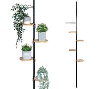 bremermann Mensola telescopica per fiori 4 ripiani in bambù e supporto per la salita, versatile per l'uso in soggiorno, bagno o cucina - altezza di installazione variabile da 140 a 290 cm, nero
